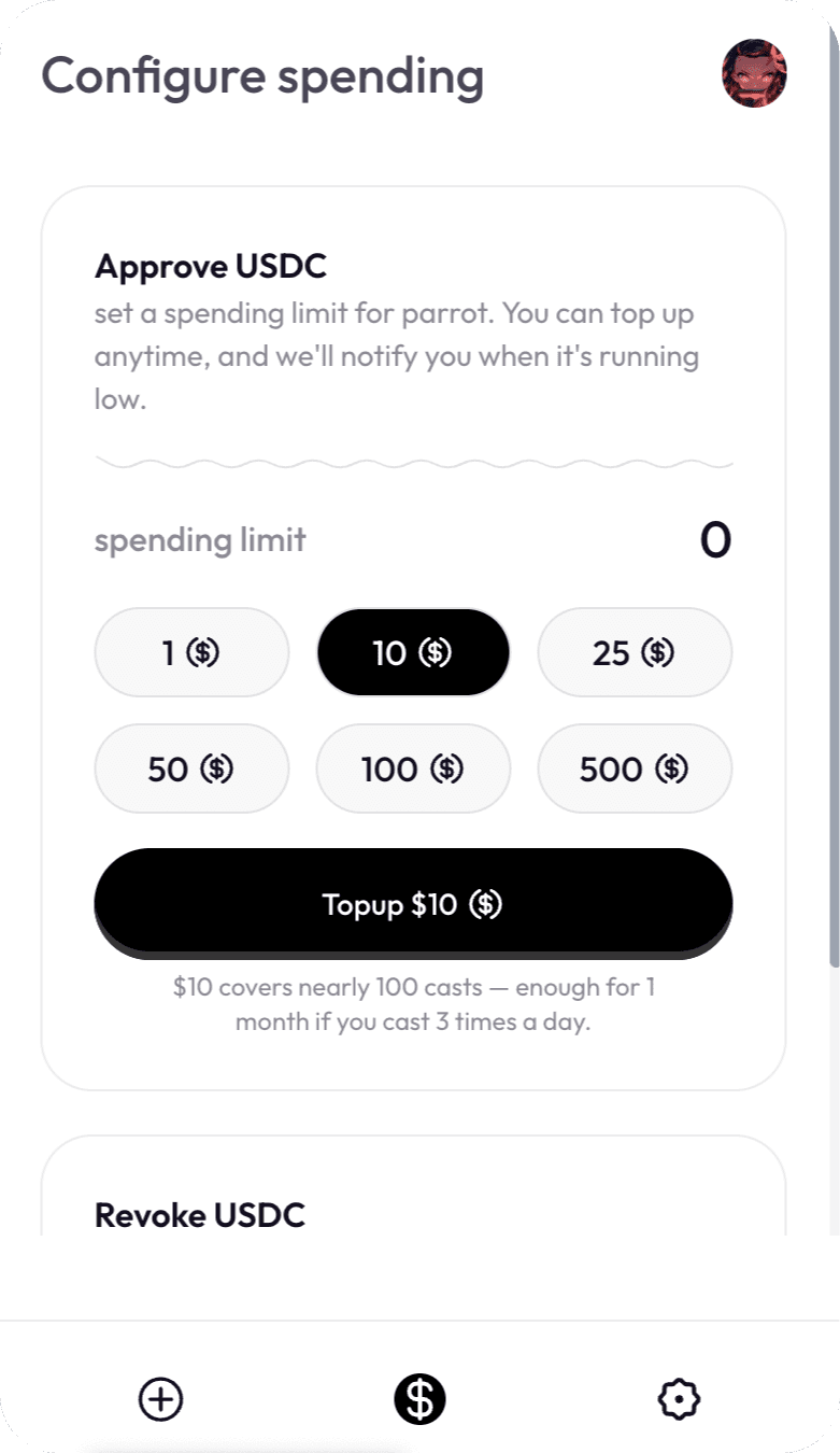 Parrot — configure spending / allowance